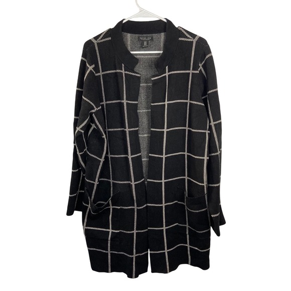 Rachel Zoe Sweaters - Rachel Zoe Black White Windowpane Plaid Open Front Cardigan Sweater Plus Size 1X